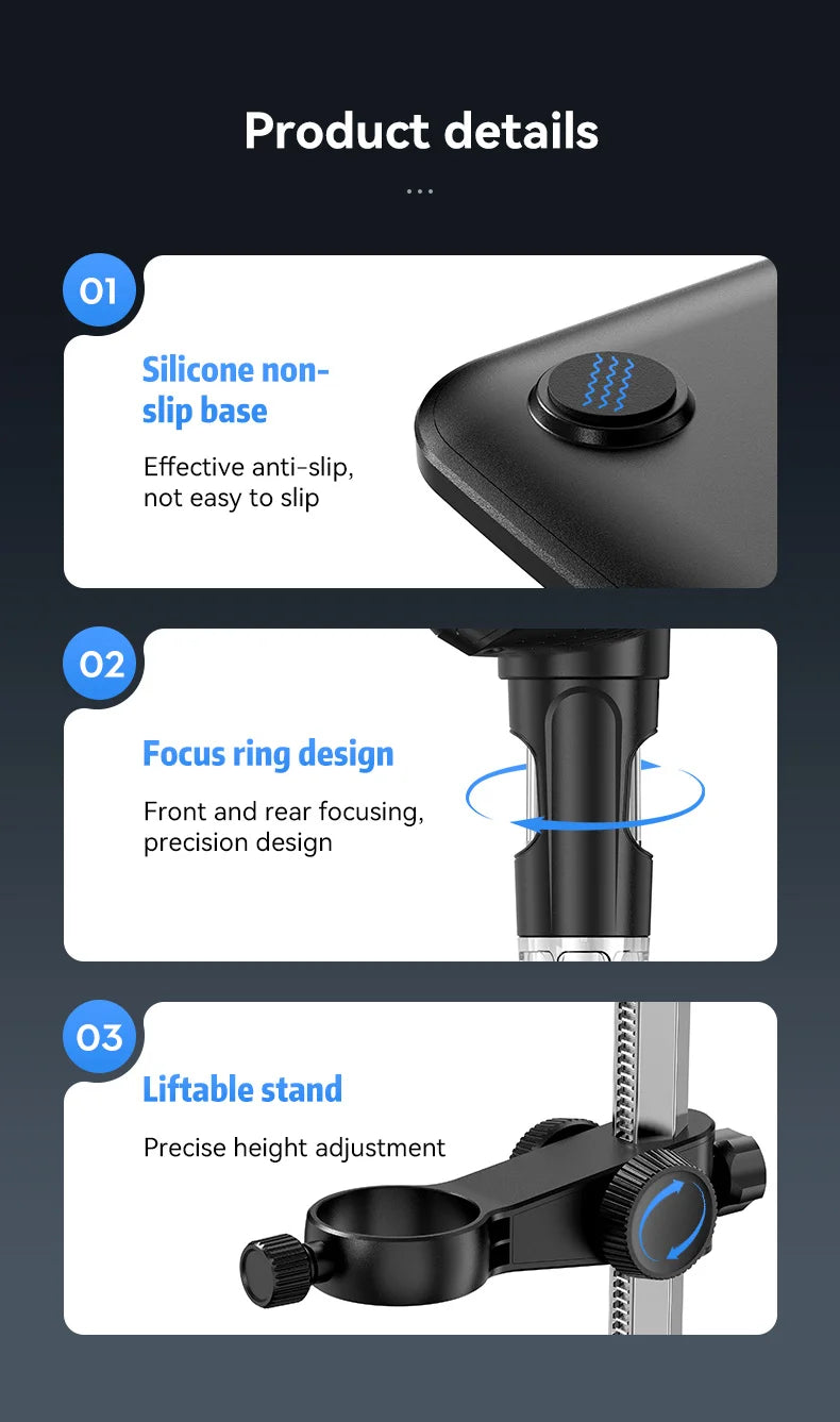 Portable 7" IPS Digital Microscope 1200X Magnification HD USB Professional Electron Microscopios for Phone Soldering Repair Tool