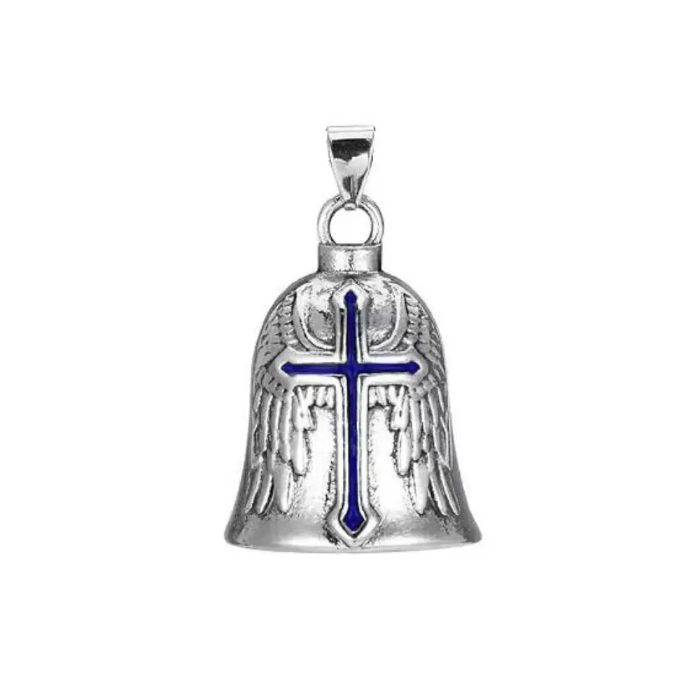 Vintage 3D Design Motorcycle Guardian Bell Retro Wing Design Biker Good Luck Charm Alloy Punk Style Evil Spirit Trap Bell Men