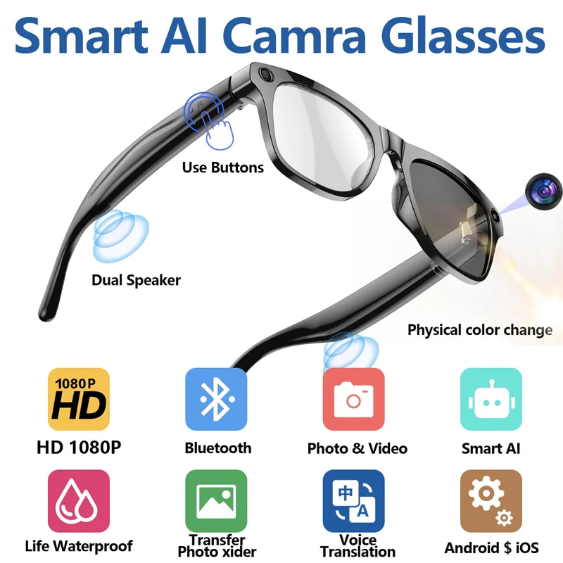 4K AI Smart Photochromic Glasses Multifunction Camera Bluetooth Call Voice Assistant Music Player Translate Glasses For Xiaomi qykyai-sq.myshopify.com