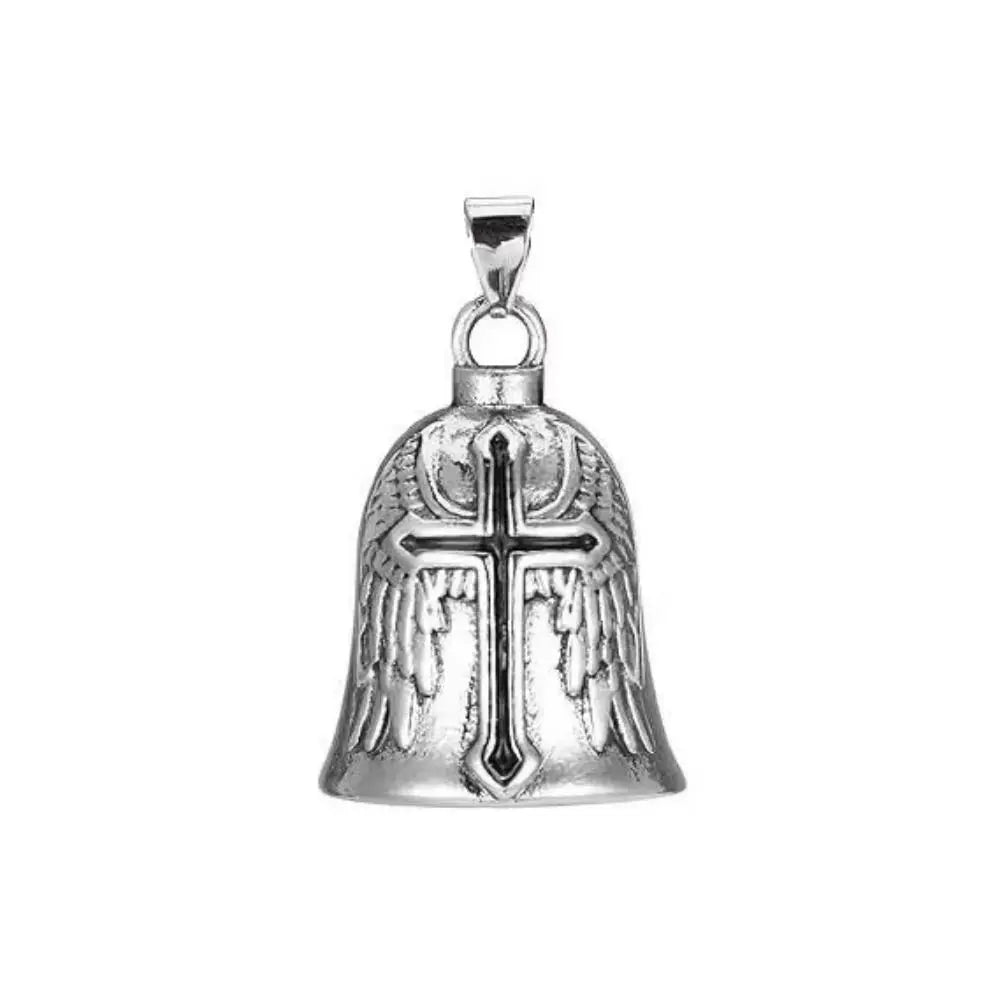 Vintage 3D Design Motorcycle Guardian Bell Retro Wing Design Biker Good Luck Charm Alloy Punk Style Evil Spirit Trap Bell Men