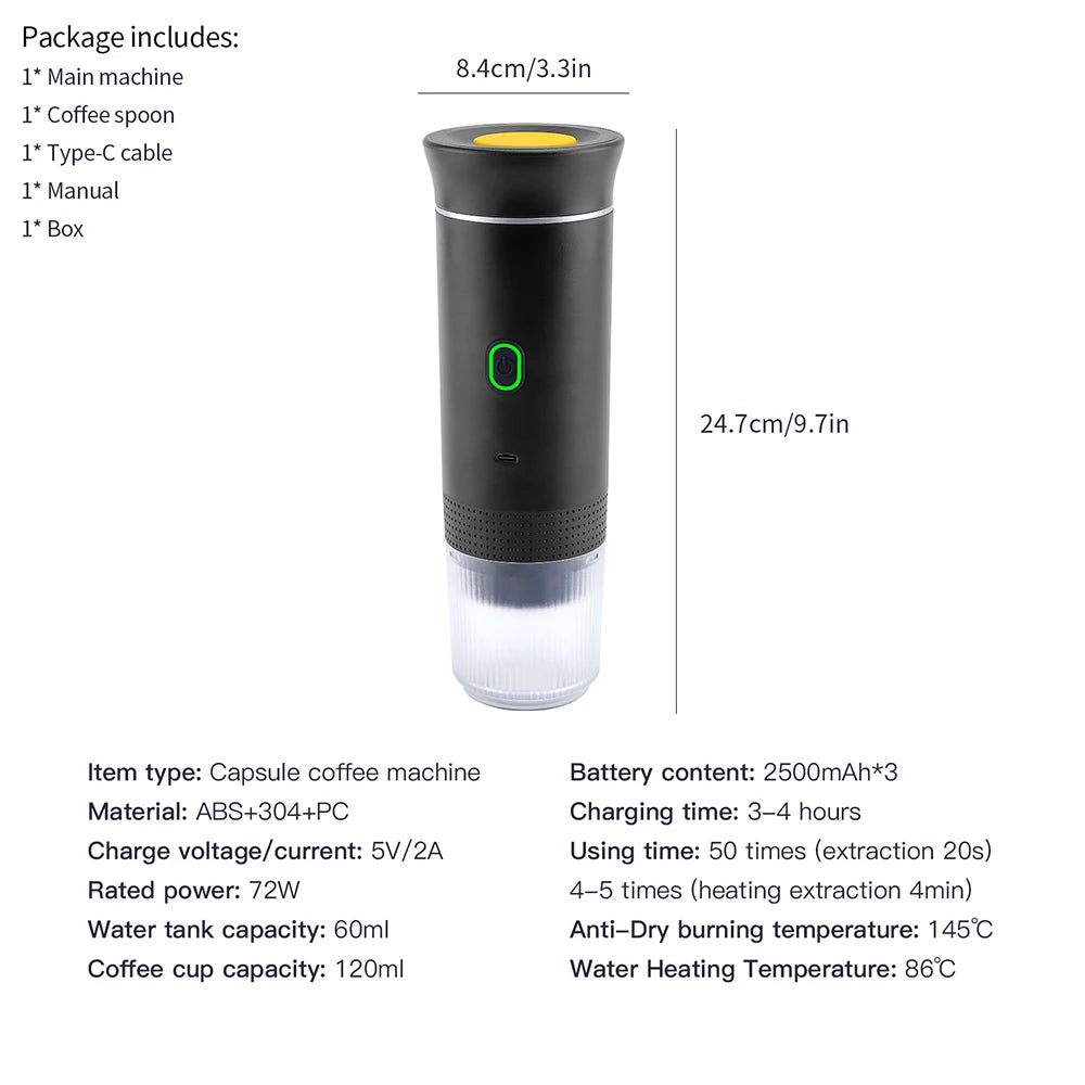 3-in-1 Portable Espresso Maker – Wireless Coffee Machine for Travel, Car & Camping