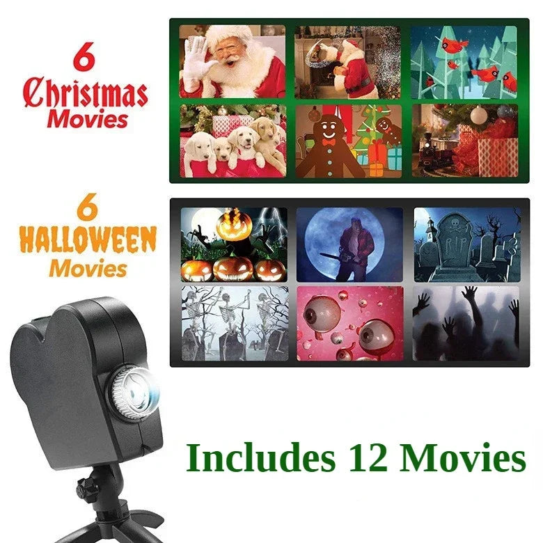 Christmas Halloween Window Projector Lamp Display Screen Outdoor Holiday Led Holographic Projection Lamp Cartoon Movie Home Deco