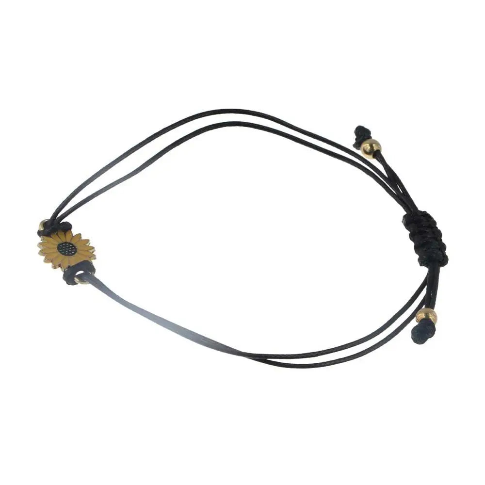 Temperament Black String Sunflower Bracelet for Love and Friendship - Woven Fashion Jewelry for Couples / Friends