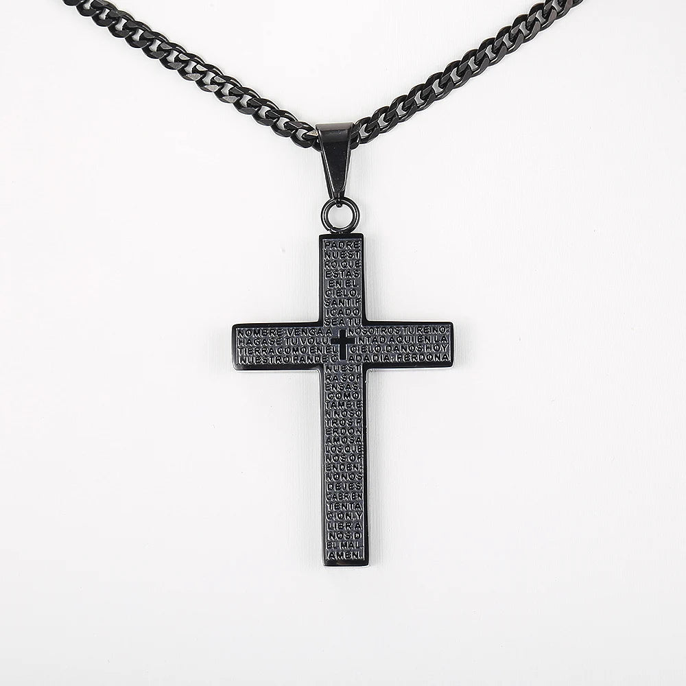 Cross Pendant Necklace for Men Women Jesus Christ Necklace Gold Black Silver Color Cuban Chain Religion Jewelry DKP684