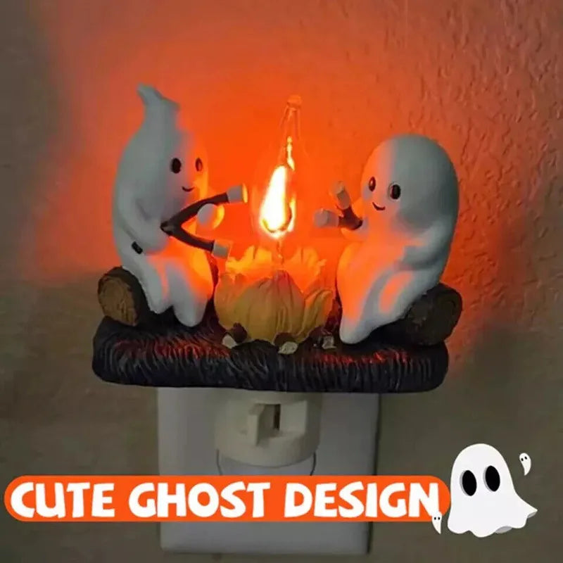 Halloween Ghost Campfire Night Light – Flickering Marshmallow Glow Lamp Gift