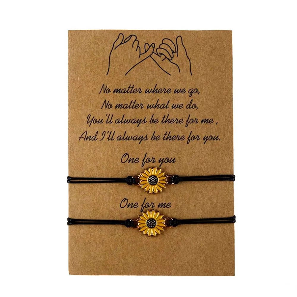 Temperament Black String Sunflower Bracelet for Love and Friendship - Woven Fashion Jewelry for Couples / Friends
