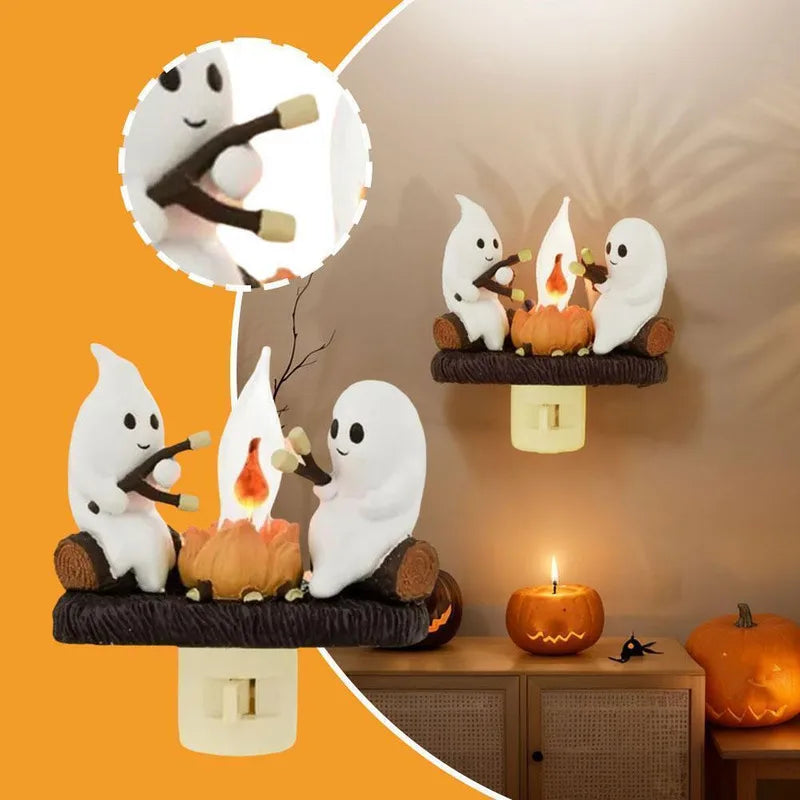 Halloween Ghost Campfire Night Light – Flickering Marshmallow Glow Lamp Gift