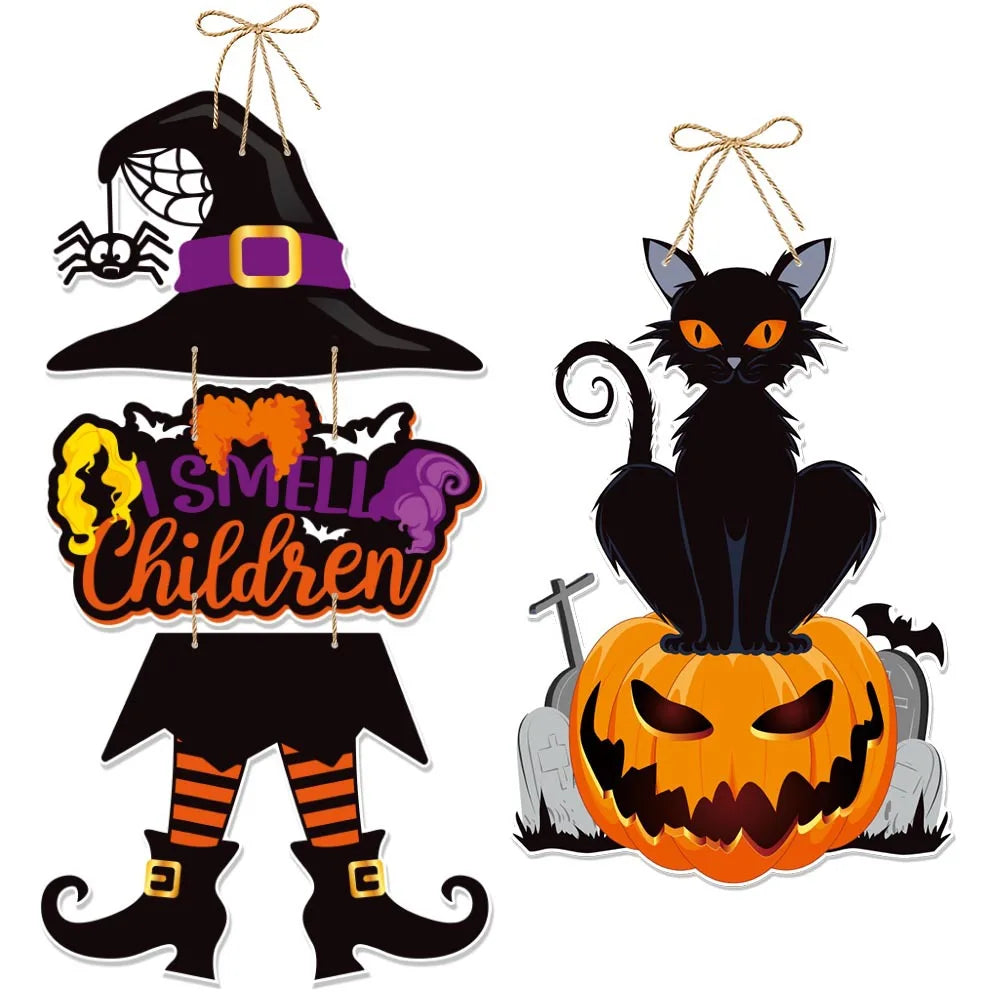 Halloween Hanging Sign Festive Pumpkin Bat and Skull Designs for Home Door Wall Yard Decor Decor Party Outdoor Indoor Supplies