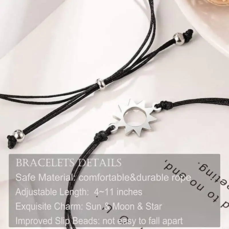 Sun Moon Star Friendship Matching Bracelets - Perfect for Distance Relationships | Ideal for Friends, Him, Her, Mother & Daughter