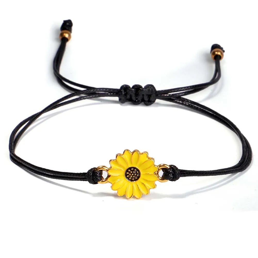 Temperament Black String Sunflower Bracelet for Love and Friendship - Woven Fashion Jewelry for Couples / Friends