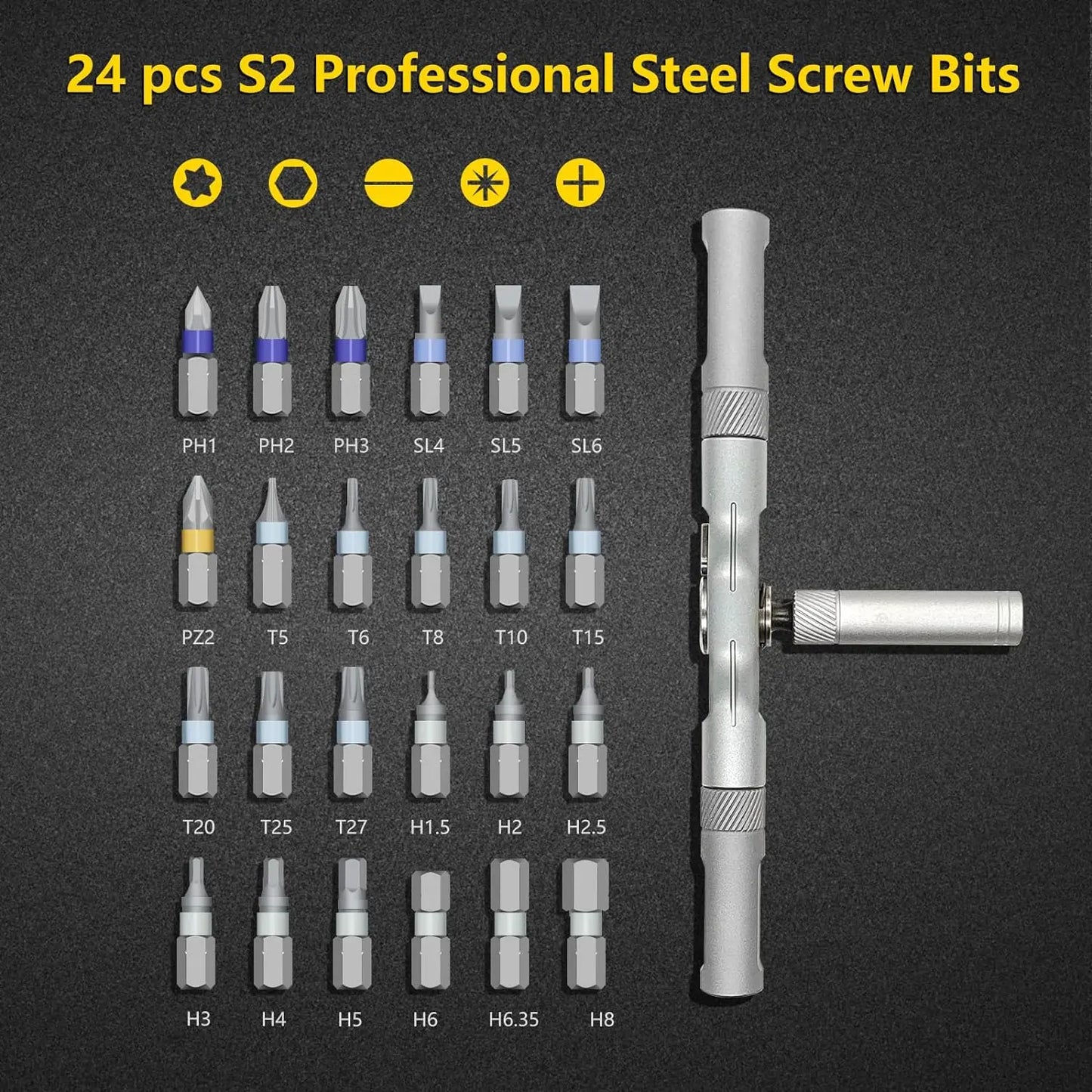 VMAN 24in1 Multifunction Ratchet Screwdriver Set Multi Magnetic Bits Mini Repair Tool Kit Household Tool For PC & Desk Etc.