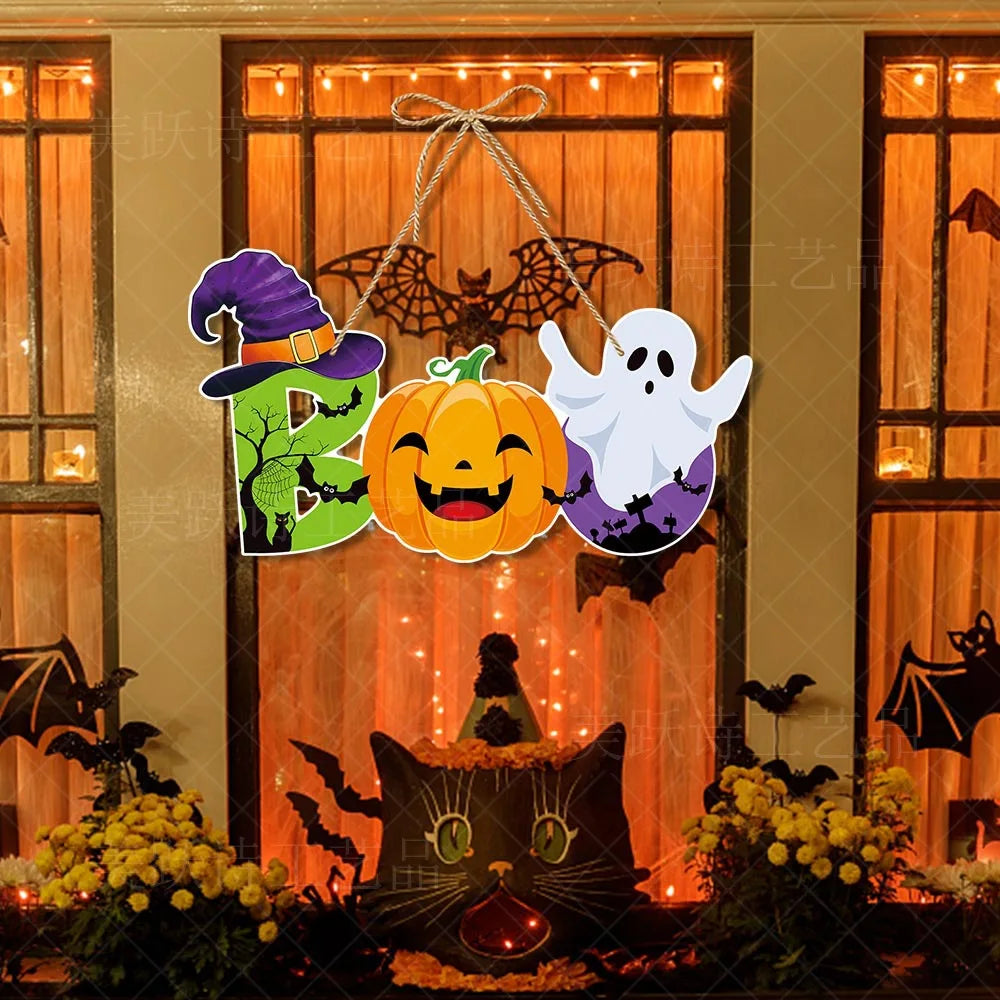 Halloween Hanging Sign Festive Pumpkin Bat and Skull Designs for Home Door Wall Yard Decor Decor Party Outdoor Indoor Supplies