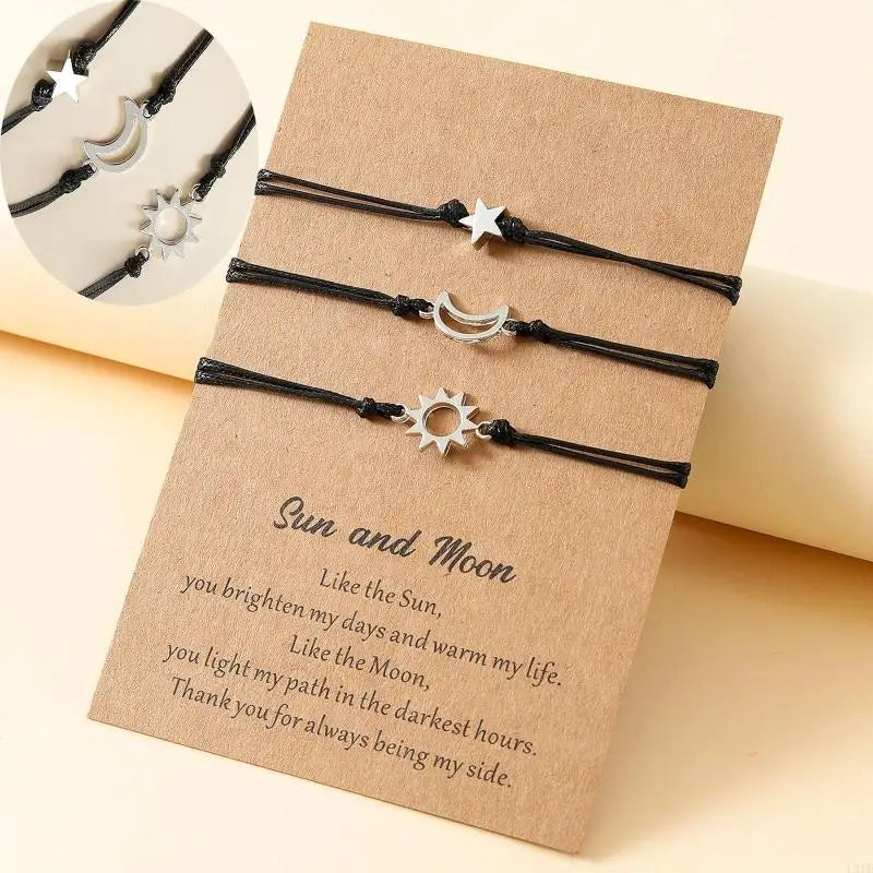 Sun Moon Star Friendship Matching Bracelets - Perfect for Distance Relationships | Ideal for Friends, Him, Her, Mother & Daughter