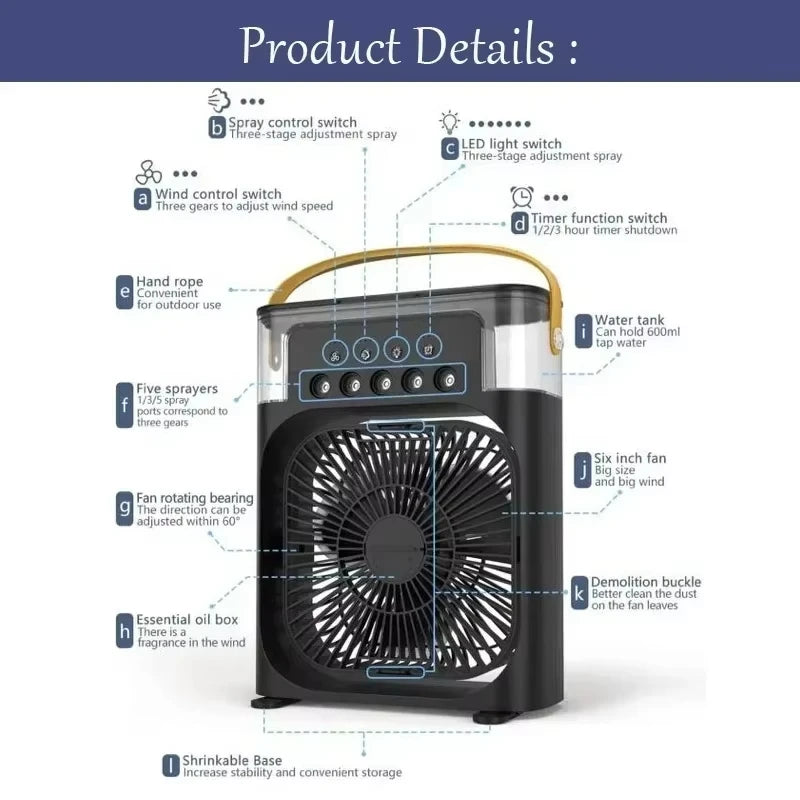 Xiaomi New 3-in-1 Fan Air Conditioner Household Small Air USB Electric Fan Air Cooler LED Night Light Water Mist Office Home