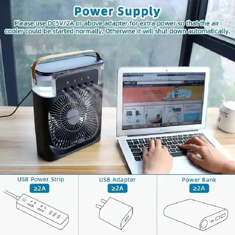 Xiaomi New 3-in-1 Fan Air Conditioner Household Small Air USB Electric Fan Air Cooler LED Night Light Water Mist Office Home