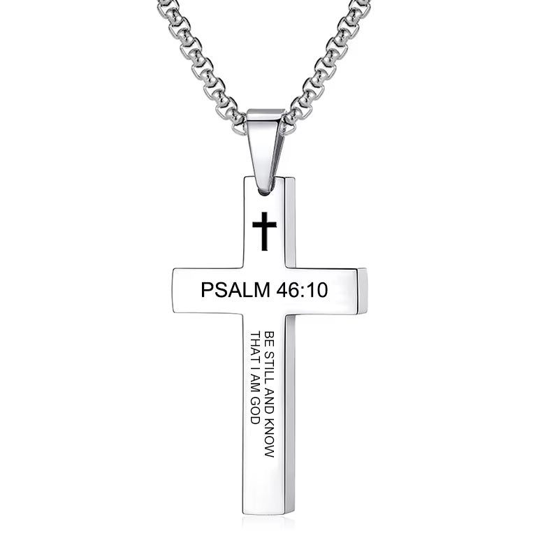 Christian Bible Verse Cross Pendant Necklace Stainless Steel Religious Scripture Prayer Jewelry Gifts