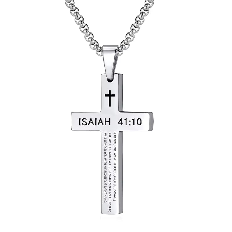 Christian Bible Verse Cross Pendant Necklace Stainless Steel Religious Scripture Prayer Jewelry Gifts