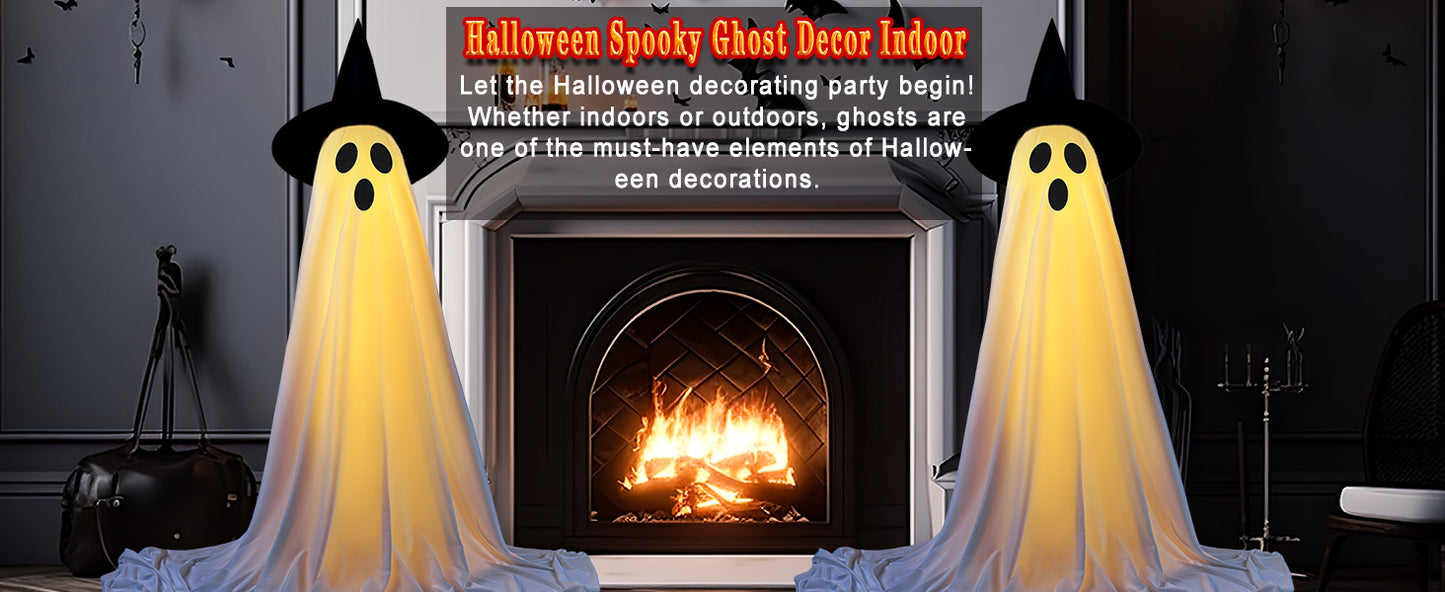 Halloween Decorations Outdoor Diy Large Lighted White Cloth Ghosts Cute Ghost With Led String Lights Home Porch Yard Deco