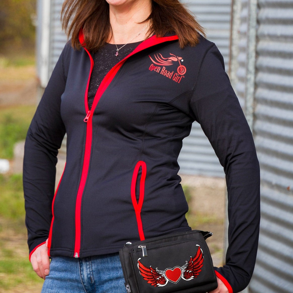 Red Heart with Wings Durable Canvas Hip Purse