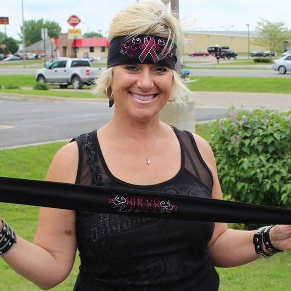 Tie-back Stretchy Rhinestone Bandana Breast Cancer Ribbon