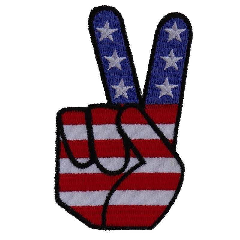 P634 Peace Hand Sign with American Flag Patriotic Iron on Patch