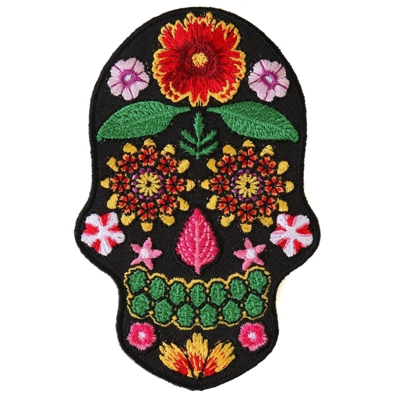 P6157 Flower Skull Black Patch Patches qykyai-sq.myshopify.com