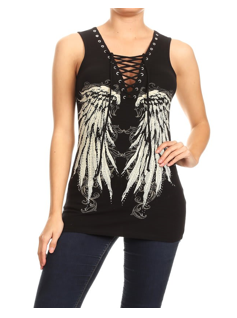 Women’s BLACK Oversized Angel Wing Tank Top