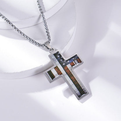 American cross pendant with oil drip, long style