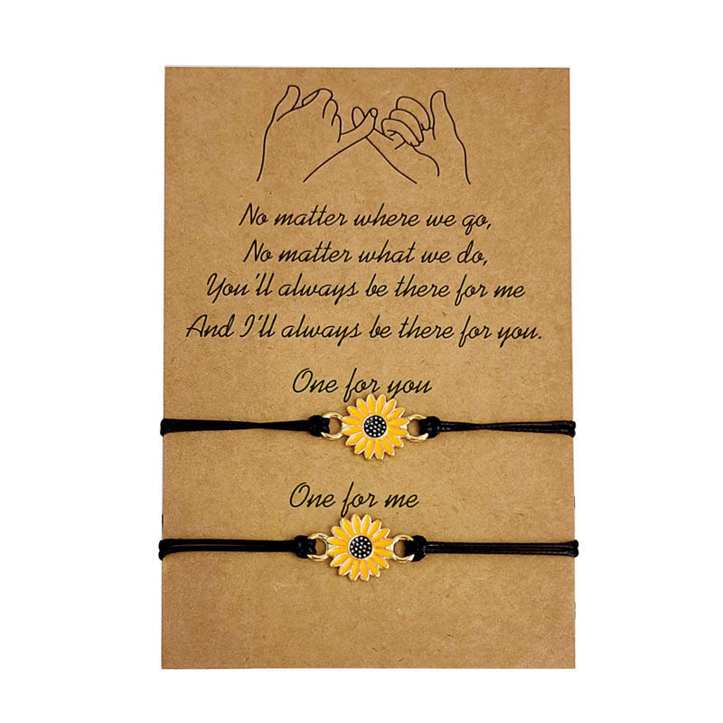 Heart-shaped Sunflower Wax Line Hand-woven Couple Friendship Card Bracelet