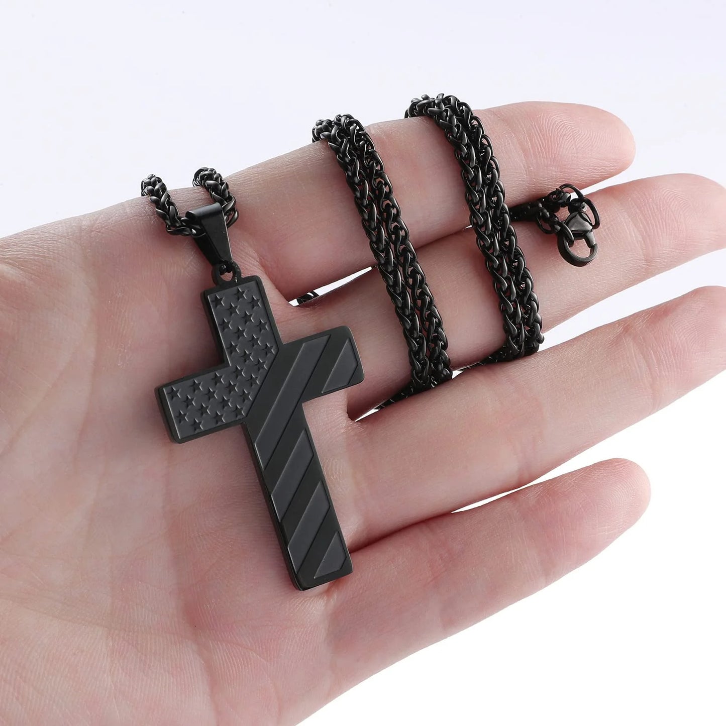 2025 Graduation Gifts for Him Teenages Teen Boyfriend Brother Son Grandson Graduates Black American Flag Cross Necklace Pendant Chain Religious Christian Jewelry Gifts Ideas Age