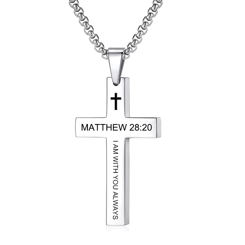 Christian Bible Verse Cross Pendant Necklace Stainless Steel Religious Scripture Prayer Jewelry Gifts
