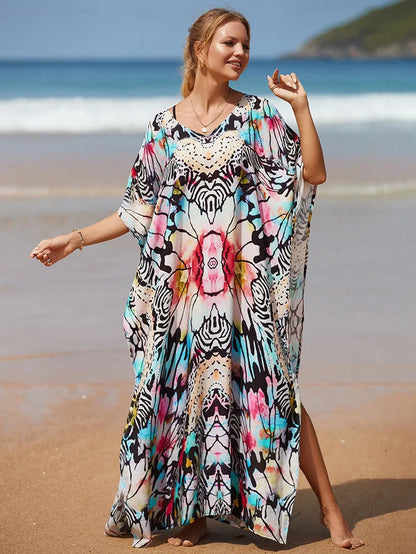 Women'S Long Caftans Print Bathing Suit Cover up Casual Beach Maxi Dress Abaya Beach Outfits Boho Clothes