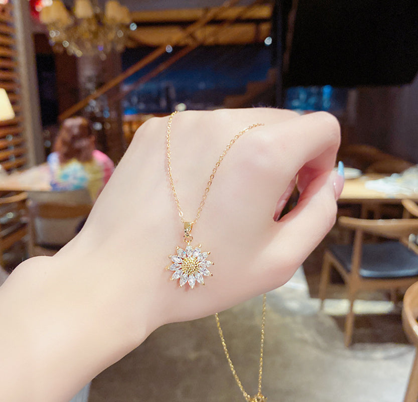 14K Gold Stainless Steel Sunflower CZ Pendant Necklace 16-18" Chain Women AG  14K Gold Stainless Steel Sunflower CZ Pendant Necklace 16-18" Chain Women AG    qykyai-sq.myshopify.com
