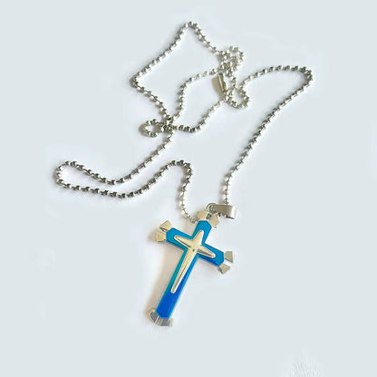 Newest Cross Necklaces Unisex Men Man Blue Black Silver Color Stainless Steel Chain Pendant Necklace