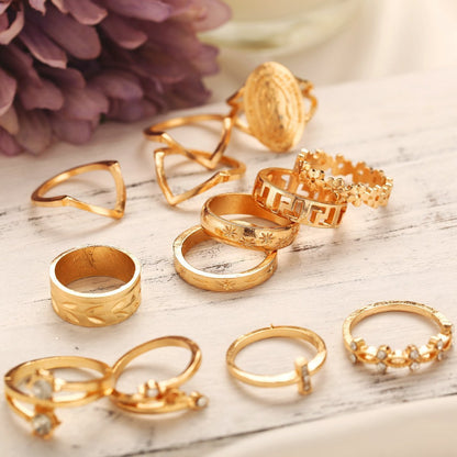 13 Piece Medallion Ring Set With Austrian Crystals 18K Gold Plated Ring ITALY Design - 
