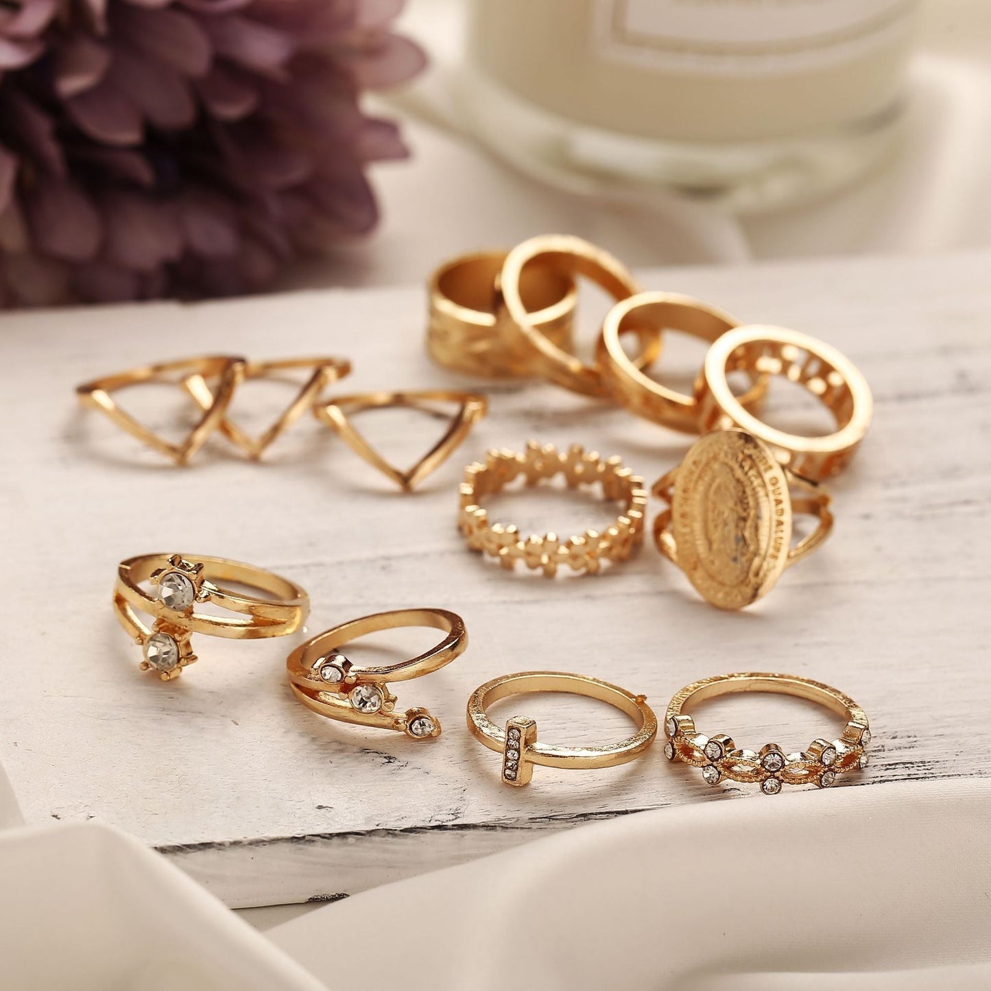 13 Piece Medallion Ring Set With Austrian Crystals 18K Gold Plated Ring ITALY Design -   13 Piece Medallion Ring Set With Austrian Crystals 18K Gold Plated Ring ITALY Design    qykyai-sq.myshopify.com