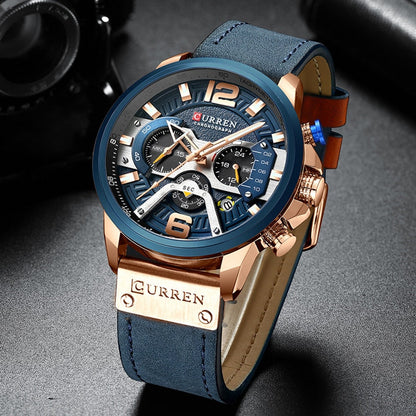 Military Leather Chronograph Wristwatch - 