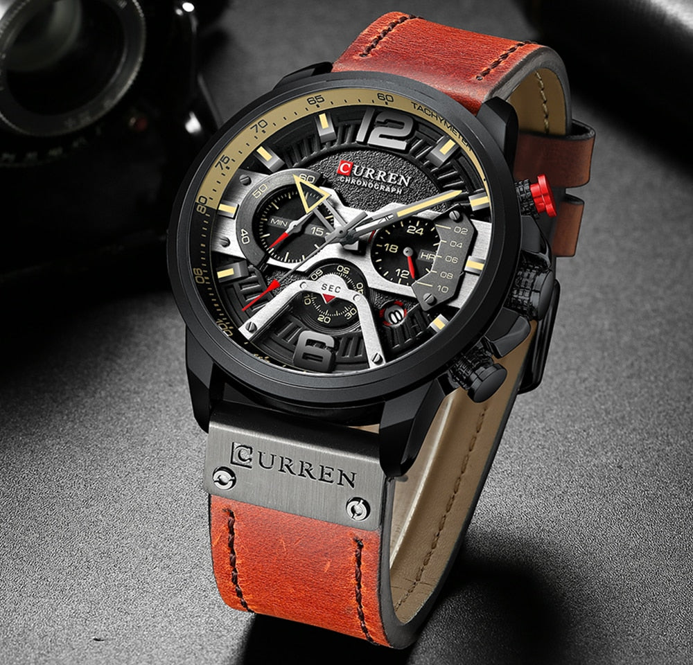 Military Leather Chronograph Wristwatch - 