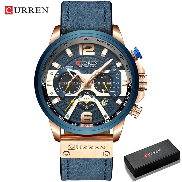Military Leather Chronograph Wristwatch - 