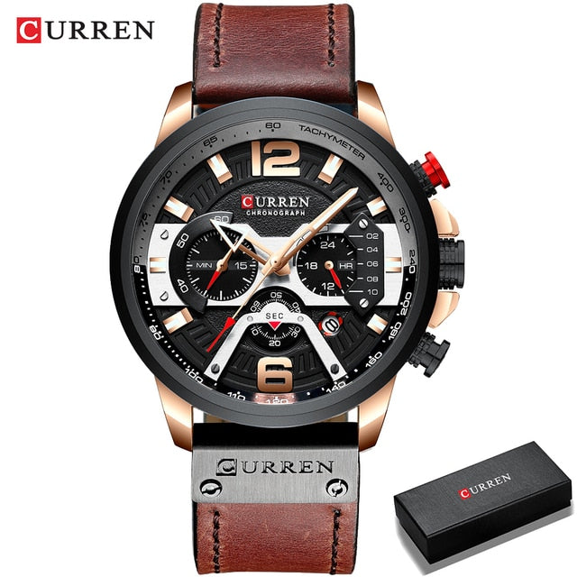 Military Leather Chronograph Wristwatch - 