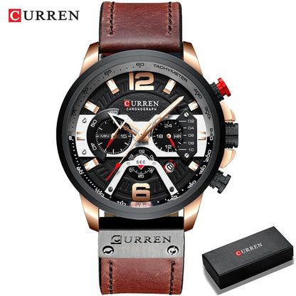 Military Leather Chronograph Wristwatch - 