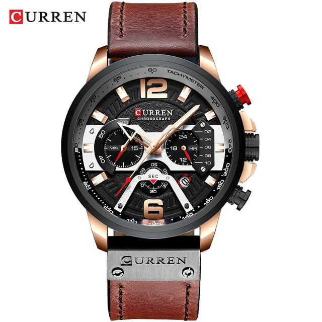 Military Leather Chronograph Wristwatch - 