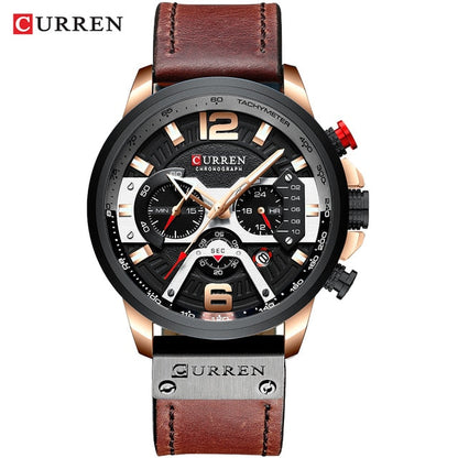 Military Leather Chronograph Wristwatch - 