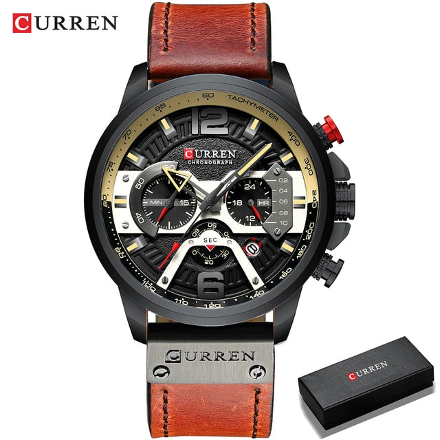 Military Leather Chronograph Wristwatch - 