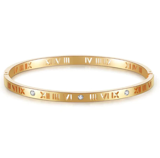 Women's Titanium Steel Roman Numeral Diamond Bracelet - 