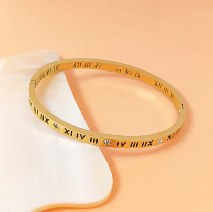 Women's Titanium Steel Roman Numeral Diamond Bracelet - 