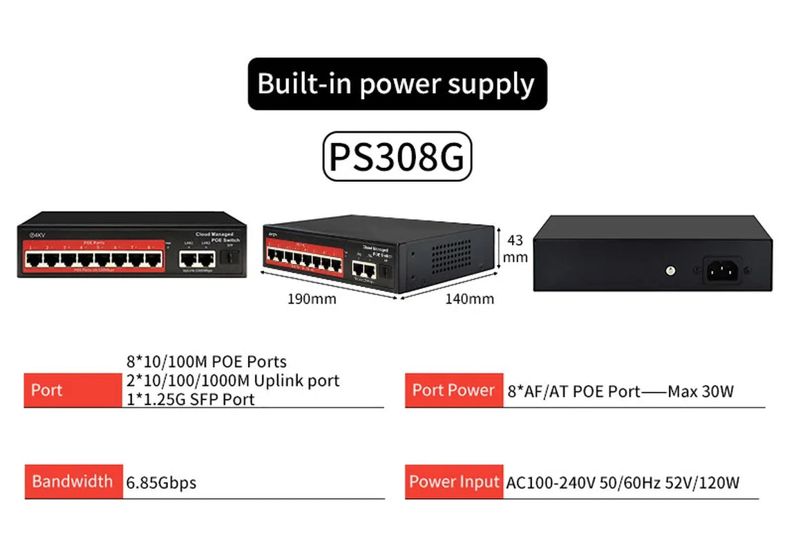 Cloud-Managed POE Switch 4/8/16 Port 48V Active POE Desktop 100/1000Mbps SFP APP Control Switch Pulg and Play IP Camera
