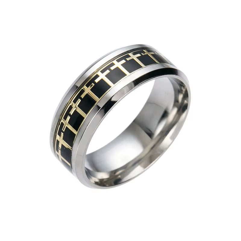 Men'S Bible Cross Ring 5 Colors to Choose Stainless Steel Fashion Prayer Men'S Jewelry US Size #6-#12