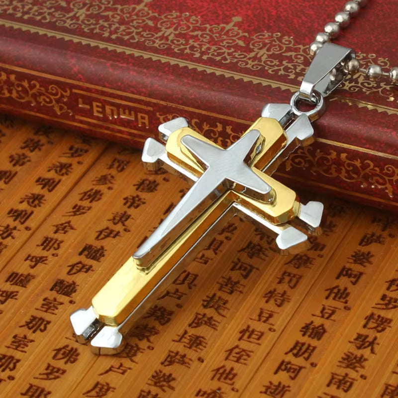 Newest Cross Necklaces Unisex Men Man Blue Black Silver Color Stainless Steel Chain Pendant Necklace