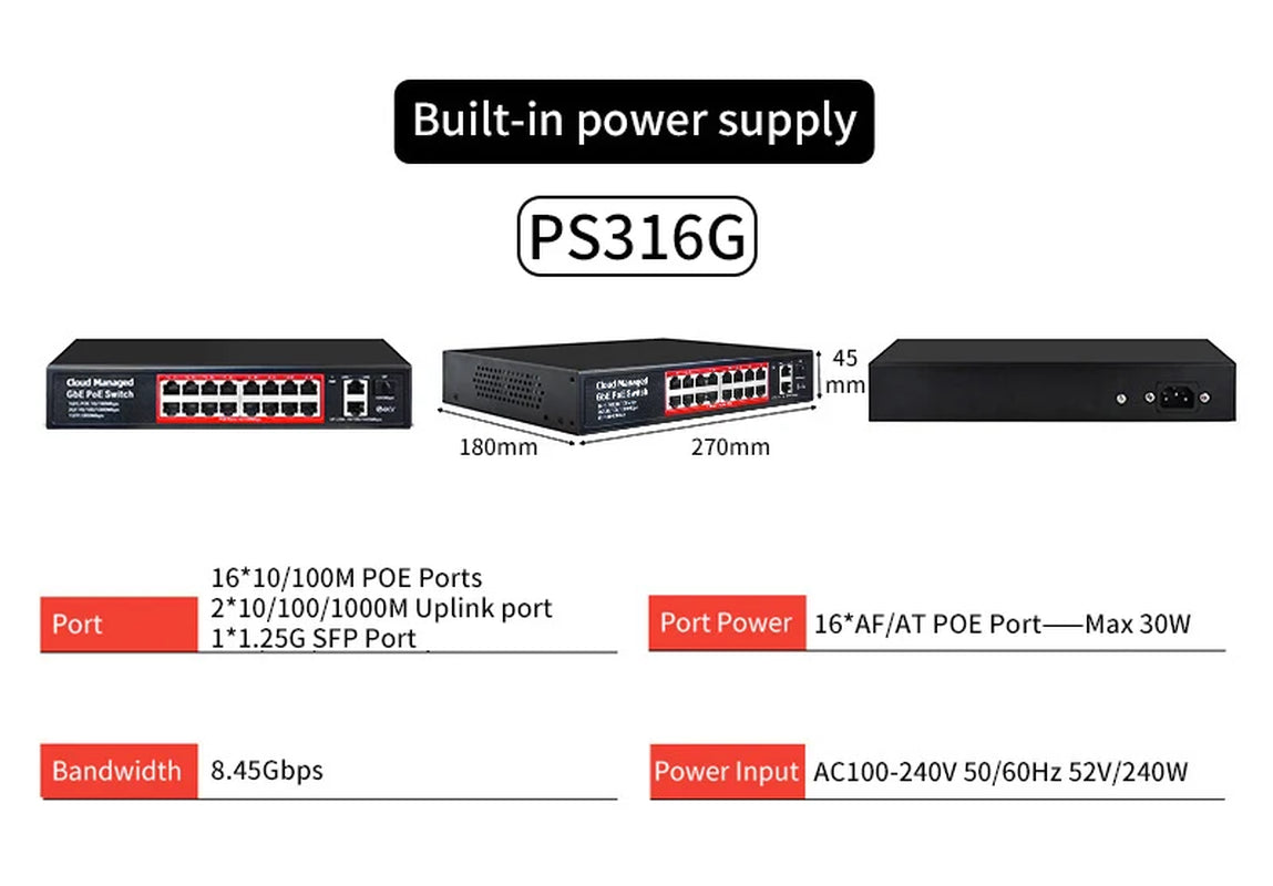 Cloud-Managed POE Switch 4/8/16 Port 48V Active POE Desktop 100/1000Mbps SFP APP Control Switch Pulg and Play IP Camera  Cloud-Managed POE Switch 4/8/16 Port 48V Active POE Desktop 100/1000Mbps SFP APP Control Switch Pulg and Play IP Camera    qykyai-sq.myshopify.com